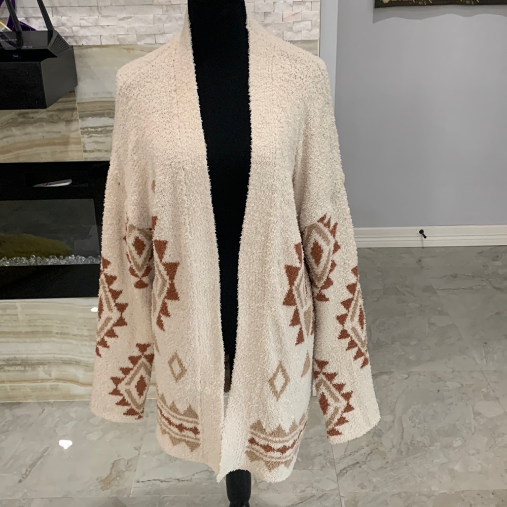 Cozy Cream Aztec-Pattern Open Cardigan Sweater